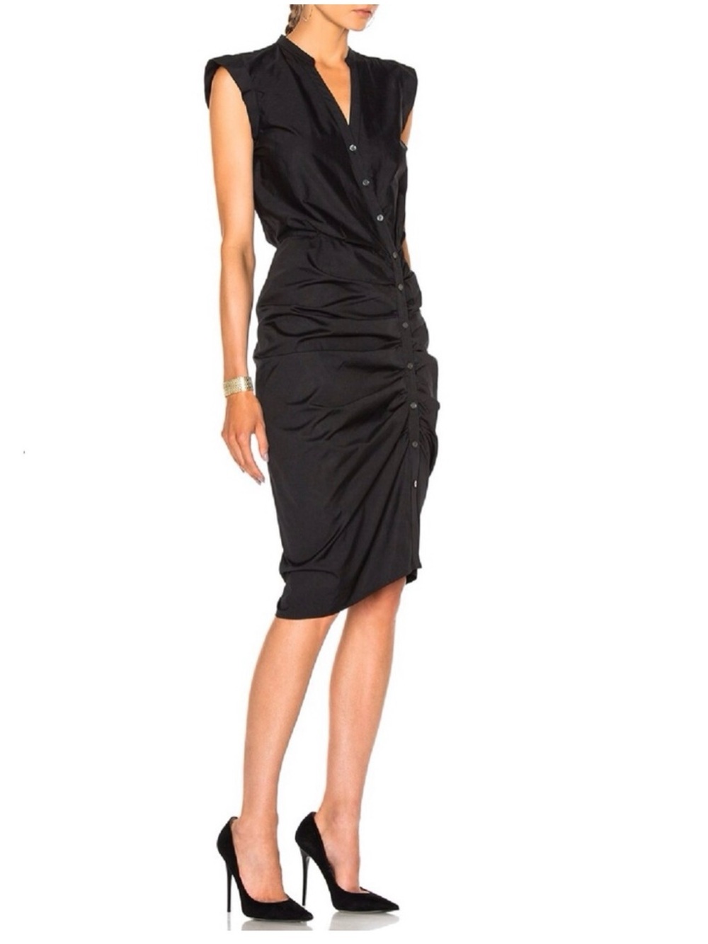 Veronica Beard Asymmetrical Ruched Shirtdress in Black (Size 2 & Size 4) - Picture 3 of 15